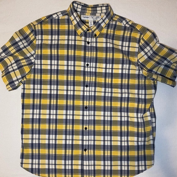 The Classic Shirt Yellow and Blue Plaid Short Sleeve Slim Fit Built-In Flex - Picture 1 of 5